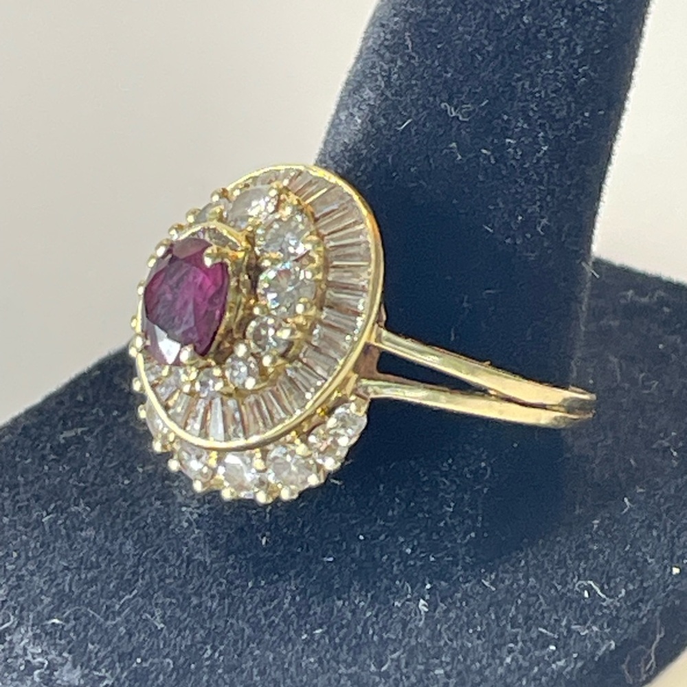 Vintage 14k Gold Cocktail Ring Diamonds Ruby Swirl Estate Appraisal $4,995 Sz 9 - Picture 3 of 16